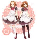  alternate_costume bad_id bad_pixiv_id black_legwear bow bowtie brown_eyes brown_hair cosplay enmaided hair_ornament hair_ribbon hairclip highres hirasawa_yui k-on! kneehighs maid mary_janes multiple_girls naru_(andante) open_mouth pantyhose ribbon shoes short_hair tainaka_ritsu white_legwear 