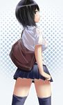  alcohol_(coldfront) bad_id bad_pixiv_id bag black_eyes black_hair black_legwear blush highres looking_back original panties pleated_skirt school_bag school_uniform shirt short_hair skirt solo sweat thighhighs underwear wet wet_clothes wet_shirt white_panties 