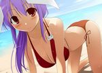  animal_ears beach bikini blush breasts bunny_ears cleavage female huge_breasts kurikara long_hair lowres purple_hair red_eyes reisen_udongein_inaba sexy side-tie_bikini solo swimsuit touhou wet 