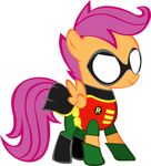  batman batmare crossover cub equine female feral friendship_is_magic hasbro horse mammal my_little_pony pegasus plain_background pony robin robin_(teen_titans) robinaloo scootaloo_(mlp) solo unknown_artist white_background wings young 