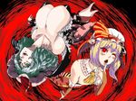  animal_print bat_print bat_wings breasts cleavage cosplay demon_girl fangs flandre_scarlet flandre_scarlet_(cosplay) hachi_(hati_d) hat heterochromia huge_breasts lilith_aensland morrigan_aensland multiple_girls print_legwear red_eyes remilia_scarlet remilia_scarlet_(cosplay) siblings sisters succubus touhou vampire vampire_(game) wings 