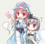  2girls bottomless female gray_hair grey_hair hat headband konpaku_youmu konpaku_youmu_(ghost) multiple_girls myon pink_hair red_eyes ribbon saigyouji_yuyuko standing touhou 