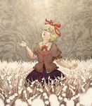  blonde_hair bow doll_joints flower hair_bow horror_(theme) lily_of_the_valley looking_up medicine_melancholy open_mouth solo touhou uruo yellow_eyes 