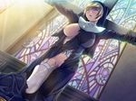  1girl bdsm blush bondage bound cencored censored church cross crucifixion domination erect_nipples ino kurisu_kirie midori_aoi multi nise_kyouso no_bra nomad nun peeing pussy_juice rect_nipples stained-glass_window thigh_highs thighhighs torn_clothes torn_cloths window you_gonna_get_raped 