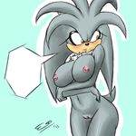  2011 big_breasts blush breasts crossed_arms crossgender dialog dialogue female hedgehog mammal nipples pherociouseso pussy sega silver_the_hedgehog solo sonic_(series) tail text yellow_eyes 