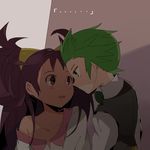  blush couple dark_skin dent_(pokemon) eye_contact iris_(pokemon) looking_at_another pokemon pokemon_(anime) 