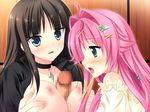  awashima_akane black_hair blush breasts censored game_cg mecha-con! narusawa_sora nipples paizuri penis pink_hair sakurajima_moe 