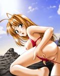  blush brown_eyes brown_hair cloud clouds long_hair looking_back love_hina naked narusegawa_naru nude open_clothes open_shirt outdoors outside panties panty_pull pov rock rocks sex shirt sky sunlight sunshine underwear 