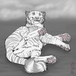  anatomically_correct anatomically_correct_pussy anus feline feline_pussy female feral fur lying mammal on_side presenting pussy smile solo spread_legs spreading tiger toradoshi white white_fur white_tiger 