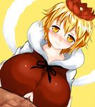  blonde_hair blush breasts censored character_request han64 han_(jackpot) hat huge_breasts paizuri paizuri_under_clothes penis short_hair smile toramaru_shou touhou yellow_eyes 