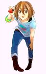  bad_id bad_pixiv_id boots brown_eyes brown_hair casual denim food fruit hino_(gonta523) hirasawa_yui holding holding_food holding_fruit jeans k-on! listen!! pants short_hair solo strawberry 