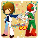  antennae chibi dual_persona hjm kamen_rider kamen_rider_v3 kamen_rider_v3_(series) kazami_shirou male_focus scarf 