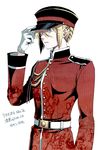  aiguillette blonde_hair blue_eyes hat mgk968 military military_uniform sebastian_moran shikkoku_no_sharnoth solo steampunk_(liarsoft) uniform 