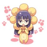  chibi cosplay dasoku_sentarou doughnut food glasses hairband long_hair lowres mister_donut original pon_de_lion pon_de_lion_(cosplay) purple_eyes purple_hair solo 