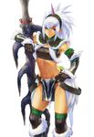  fur guchico hairband hand_on_hip horn kirin_(armor) light_smile loincloth monster_hunter navel seven-branched_sword solo tan weapon white_hair 