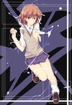  absurdres biribiri brown_eyes brown_hair electricity hair_ornament hairclip highres kazumu misaka_mikoto pleated_skirt school_uniform short_hair skirt solo to_aru_kagaku_no_railgun to_aru_majutsu_no_index 