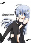  black_legwear blue_eyes blue_hair cover cover_page hagane_(fullmetal_force) hair_ornament lyrical_nanoha mahou_shoujo_lyrical_nanoha_strikers reinforce_zwei solo thighhighs x_hair_ornament 