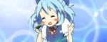  1girl animated animated_gif blue_hair blush_stickers cirno cropped happy k-on! lowres parody solo touhou un_tan 
