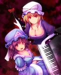  bad_id bad_pixiv_id blonde_hair breasts cleavage elbow_gloves gap gloves hat instrument iyamato long_hair medium_breasts multiple_girls piano pink_eyes pink_hair red_eyes saigyouji_yuyuko short_hair touhou white_gloves yakumo_yukari 