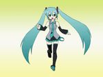  animated animated_gif aqua_eyes aqua_hair hatsune_miku long_hair mameshiba musical_note running solo thighhighs very_long_hair vocaloid 