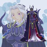  1girl armor breasts cape dress earrings female final_fantasy final_fantasy_iv genderswap golbeza grey_hair helmet hiruandon jewelry purple_eyes short_hair shoulder_pads solo violet_eyes 