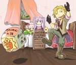  1girl beard bed crossover estellise_sidos_heurassein facial_hair katamari_damacy malik_caesars marimo_(momiage) purple_hair sophie_(tales) tales_of_(series) tales_of_graces tales_of_vesperia twintails 