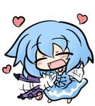  blue_hair chibi closed_eyes dazed flapping happy heart karakasa_obake lowres non-web_source purple_umbrella solo tatara_kogasa touhou umbrella yanagi_(nurikoboshi) 