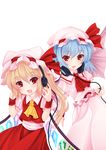  absurdres bat_wings blonde_hair blue_hair flandre_scarlet headphones highres kiyomin multiple_girls ponytail red_eyes remilia_scarlet short_hair siblings side_ponytail sisters touhou wings 