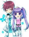  1girl asbel_lhant brown_eyes closed_eyes haku_(wwnt) hand_on_another's_head o-ring purple_eyes purple_hair sophie_(tales) tales_of_(series) tales_of_graces twintails white_background 
