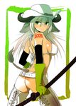  2009 animal_ears ass bad_id bad_pixiv_id bikini bikini_top bow breasts chaps copyright_request cow_ears cow_tail cowboy_hat cowboy_shot from_behind gloves green_eyes hat horns katana large_breasts long_hair looking_back mago sideboob solo string_bikini swimsuit sword tail tattoo thong_bikini underboob weapon western white_hair white_swimsuit 