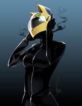  animal_ears animal_helmet biker_clothes bikesuit black_bodysuit bodysuit cat_ears celty_sturluson durarara!! face gloves helmet kyo_(kuroichigo) motorcycle_helmet smoke solo 