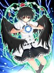  aura black_hair black_wings hat looking_at_viewer mumyuu red_eyes shameimaru_aya short_hair skirt solo the_iron_of_yin_and_yang tokin_hat touhou wings 