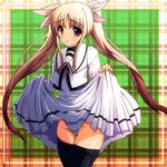  bad_id bad_pixiv_id blonde_hair fate_testarossa fukudori long_hair lyrical_nanoha mahou_shoujo_lyrical_nanoha panties school_uniform seishou_elementary_school_uniform skirt skirt_lift solo thighhighs twintails underwear 