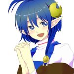  blue_eyes blue_hair crescent_moon happy moon open_mouth pointy_ears rena_lanford smile solo star_ocean star_ocean_the_second_story 