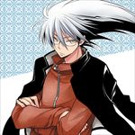  black_hair crossed_arms glasses keizuki_suuri long_hair male_focus multicolored_hair nura_rikuo nurarihyon_no_mago school_uniform solo white_hair yellow_eyes 