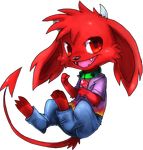  chibi claws collar cute demon fur hair horn looking_at_viewer male plain_background red red_eyes red_fur red_hair solo teeth transparent_background vengefulspirits 