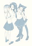  &gt;_&lt; :3 animal_ears bad_id bad_pixiv_id black_hair black_legwear blush closed_eyes fang fukuji_mihoko hair_ornament hairclip ikeda_kana imminent_kiss kazekoshi_school_uniform kiyosumi_school_uniform long_hair monochrome multiple_girls open_mouth pantyhose pulling_back saki school_uniform serafuku short_hair skirt smile takei_hisa tokumi_yuiko yuri 