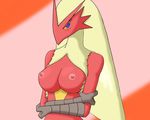  &#12500;&#12531;&#12398;&#23383; abstract_background anthro avian blaziken blue_eyes blush breasts crossed_arms female looking_at_viewer nintendo nipples pin_no_ji pok&#233;mon pok&#233;morph pok&eacute;mon red red_body solo video_games yellow_sclera 