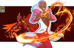  abs cape dark_skin dark_skinned_male dual_persona earrings fabulous fingernails fire fire_emblem_(tiger_&amp;_bunny) fur_trim heart heart_hands jewelry lipstick makeup male_focus mask multiple_boys nathan_seymour one_eye_closed pink_eyes pink_hair pyrokinesis spandex superhero tiger_&amp;_bunny yokota_(bon'yari) 