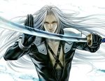  final_fantasy final_fantasy_vii highres left-handed long_hair male_focus masamune ootachi sephiroth silver_hair solo sword tetra_takamine weapon 