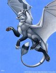  blue_background dragon female feral flying furred_dragon horn kyoht_luterman linsey_huish plain_background solo wings 