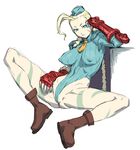  beret blonde_hair blue_eyes blue_leotard bodypaint boots braid breasts cameltoe cammy_white covered_nipples cozy gauntlets hand_on_own_head hat large_breasts legs leotard long_hair necktie ponytail scar shirt sketch solo spread_legs street_fighter street_fighter_zero_(series) taut_clothes taut_shirt twin_braids 