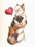  &hearts; anthro canine cute duo eyes_closed female fox lesbian love mammal nude plain_background raccoon ravyn romantic silentravyn topless white_background 