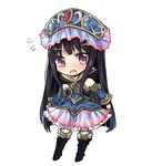  atelier_(series) atelier_meruru atelier_totori bad_id bad_pixiv_id black_hair blue_sleeves blush boots chibi cosplay detached_sleeves dress full_body hat long_hair maromi_(am97) mimi_houllier_von_schwarzlang open_mouth purple_eyes simple_background solo standing totooria_helmold totooria_helmold_(cosplay) very_long_hair wavy_mouth 