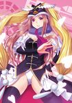  animal_hat bird black_gloves black_legwear brown_hair elbow_gloves gloves hand_on_hip hat heart highleg kichiroku long_hair mawaru_penguindrum open_mouth penguin pink_eyes princess_of_the_crystal solo takakura_himari thighhighs 