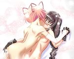  2girls akemi_homura arm armpits arms ass ass_grab back bare_back bare_shoulders black_hair blush braid breasts elbow_gloves eyes_closed female flat_chest girl_on_top glasses gloves hairband hand_holding hand_on_head kaname_madoka kiss kissing long_hair love lying mahou_shoujo_madoka_magica midriff navel nipples nude on_back pink_hair saliva shine shining short_hair small_breasts twintails yuri 