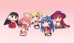  &gt;_&lt; aino_heart aq_interactive arcana_heart atlus black_hair blonde_hair blue_eyes blue_hair blush braid brown_eyes buri_hamachi chibi choker earrings examu eyes_closed glasses hairband hat japanese_clothes jewelry kasuga_maori lilica_felchenerow long_hair miko misao_(kami_no_misoshiru) open_mouth pink_hair red_eyes red_hair school_uniform serafuku short_hair smile tsuzura_saki twintails wings yasuzumi_yoriko 