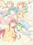  aqua_eyes aqua_hair banned_artist blonde_hair blue_eyes closed_eyes detached_sleeves dress frills green_eyes green_hair gumi hatsune_miku kagamine_rin lily_(vocaloid) long_hair megurine_luka multiple_girls nacht one_eye_closed pink_hair red_hair sf-a2_miki short_dress short_hair smile thighhighs twintails vocaloid 