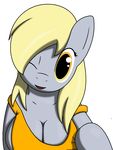  anthrofied big_breasts blonde_hair breasts cleavage cloppable clothed clothing cute derpy_hooves_(mlp) equine female friendship_is_magic hair hasbro horse mammal my_little_pony one_eye_closed plain_background pony skimpy smile solo tg-0 white_background wink 