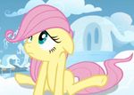  blue_eyes clouds cloudsdayle cub cute equine female fluttershy_(mlp) friendship_is_magic frown hasbro horse my_little_pony pegasus sad sitting sky wings young 